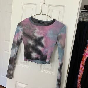 Forever 21 Tie Dye Waffle Knit Scallop Hem Crop Top